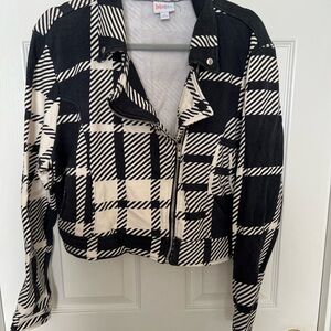 LuLaRoe Presley Black and White Checkered Moto Jacket